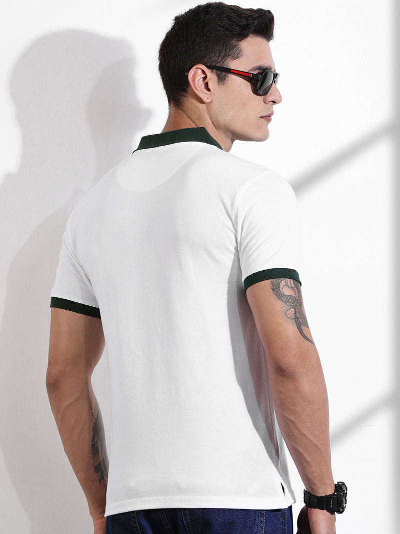 Thomas Scott Men White Polo Collar T-shirt