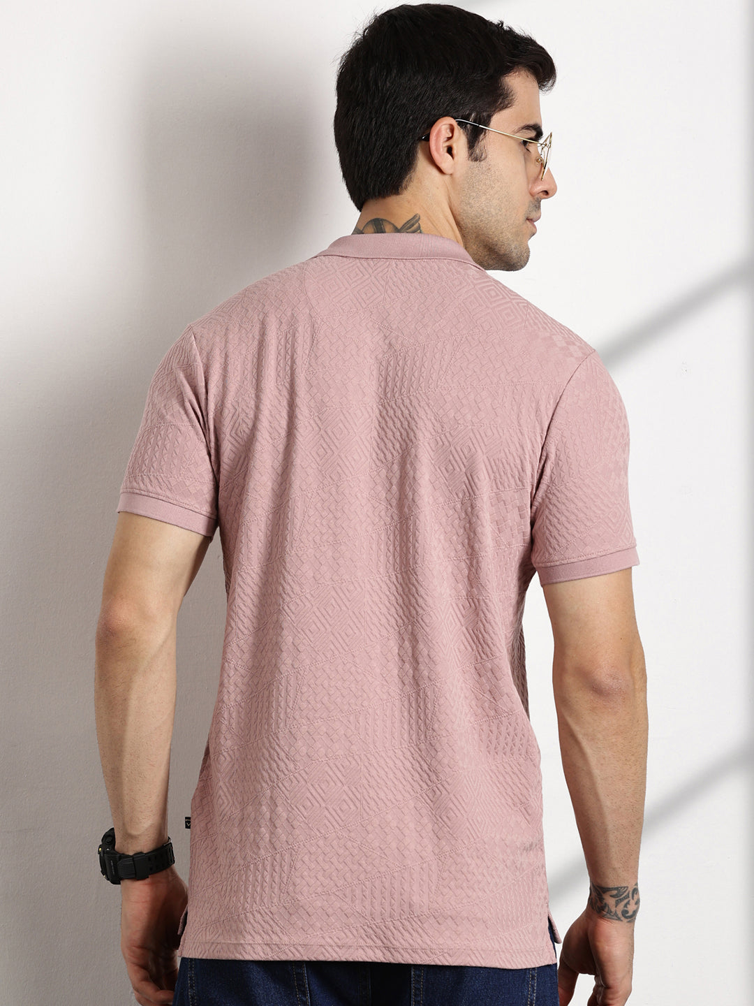 Thomas Scott Men Pink Polo Collar Pockets T-shirt