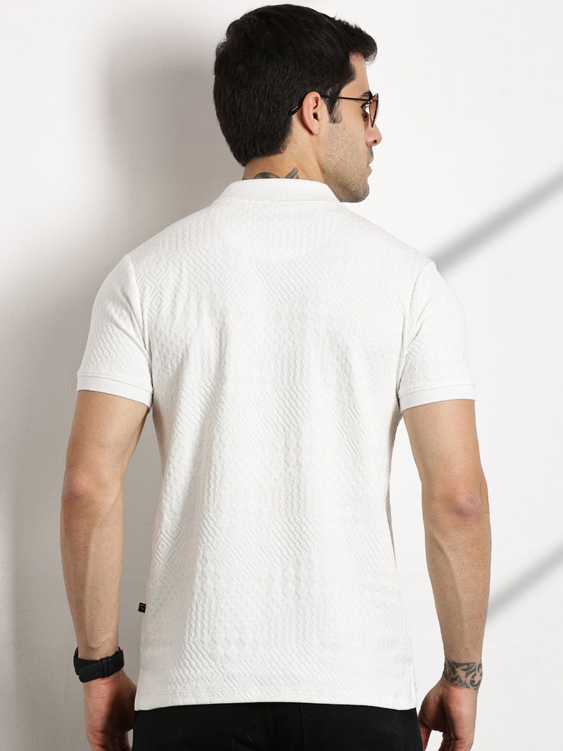 Thomas Scott Men White Polo Collar Pockets T-shirt