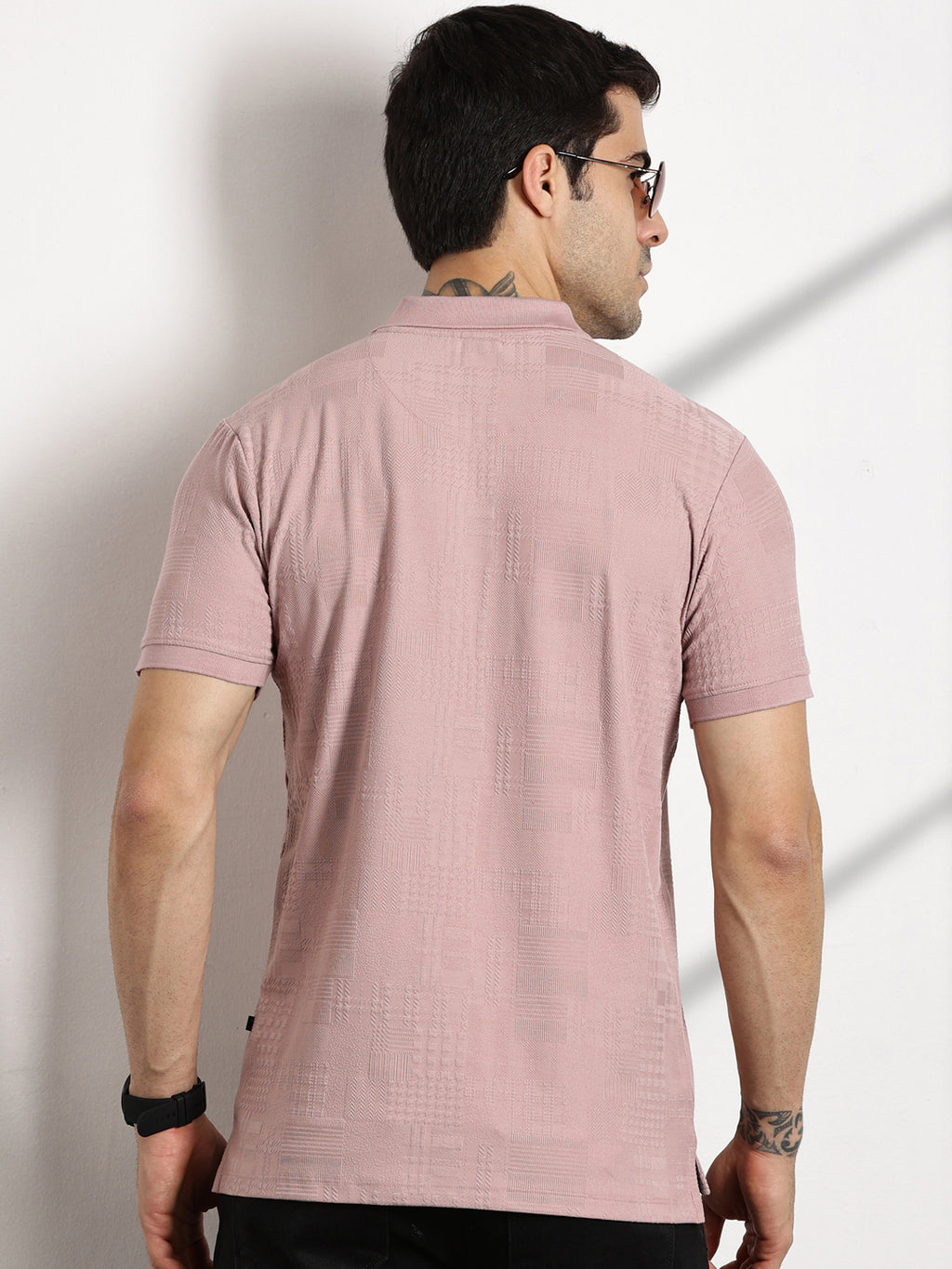 Thomas Scott Men Pink Textured Polo Collar Regular Fit T-shirt