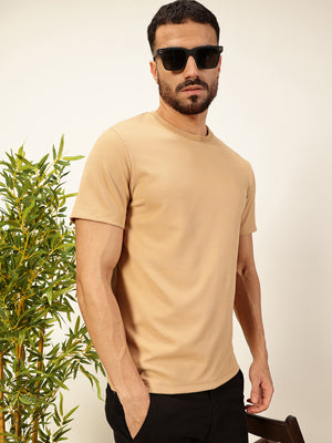 Khaki Anti Odour Solid Round Neck T-Shirt