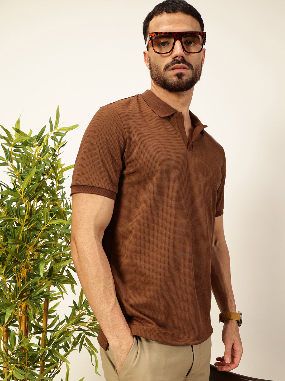 Thomas Scott Men Coffee Brown Anti Odour Solid Polo Collar T-Shirt