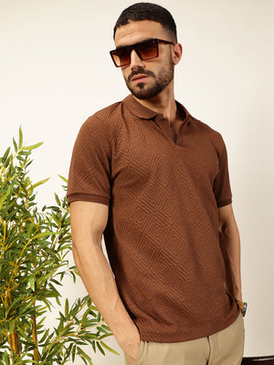 Coffee Brown Anti Odour Solid Polo Collar Tshirt For Men