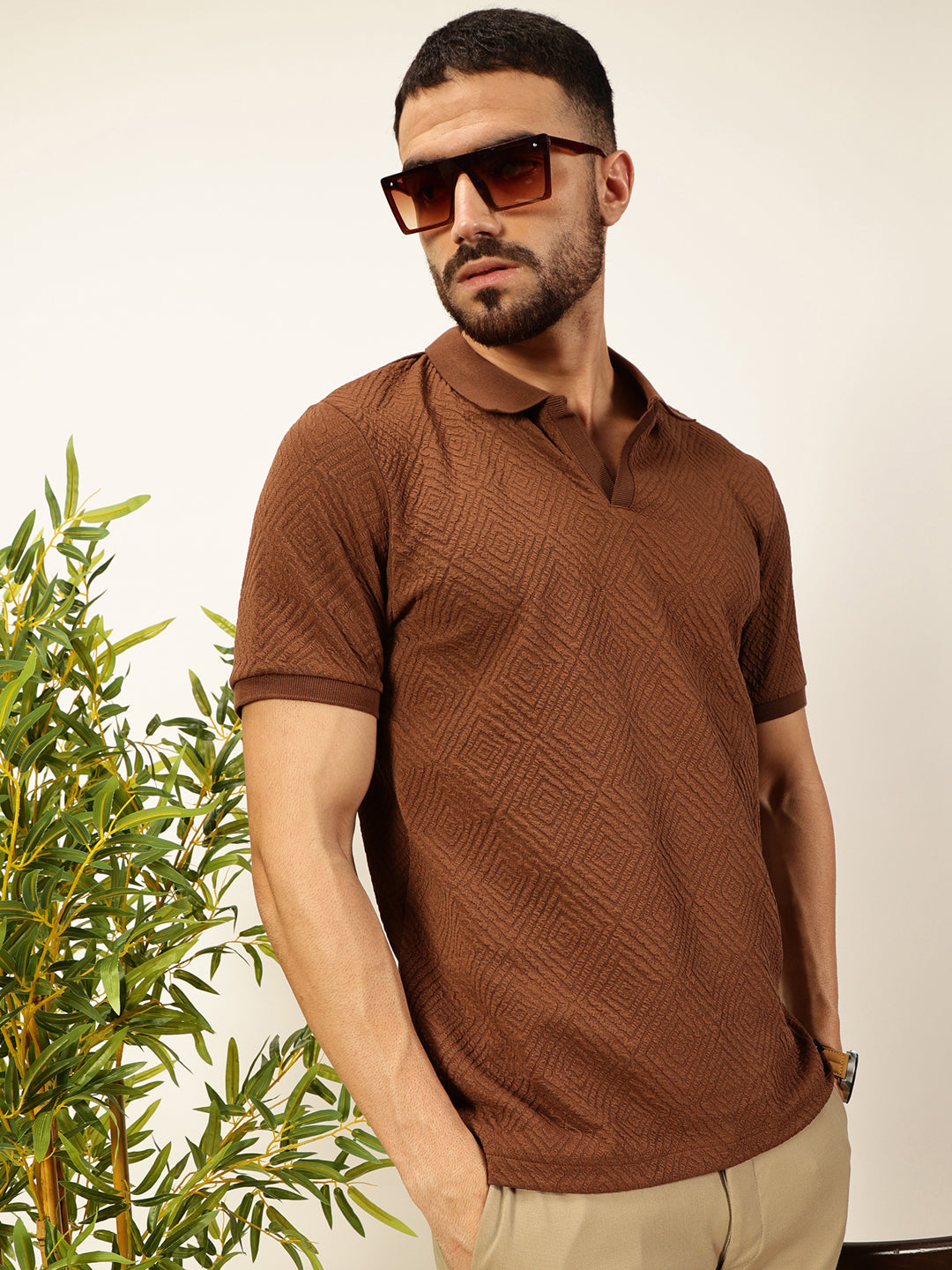 Thomas Scott Men Coffee Brown Anti Odour Solid Polo Collar T-shirt
