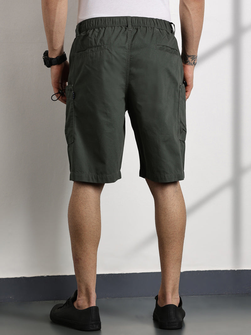 Thomas Scott Men Olive Relaxed Fit Outdoor Cargo Shorts