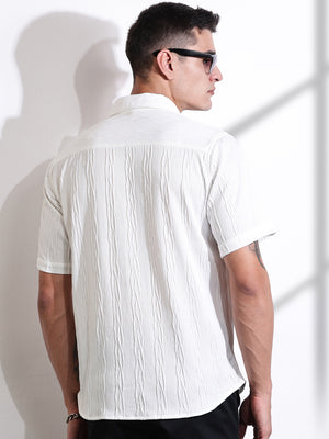 Thomas Scott Men White Oversized Textured Knitted Casual Shirt