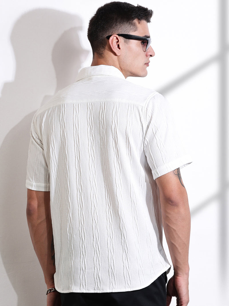 Thomas Scott Men White Oversized Textured Knitted Casual Shirt