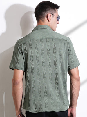 Thomas Scott Men Green Oversized Textured Knitted Casual Shirt