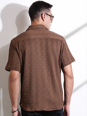 Thomas Scott Men Brown Oversized Textured Knitted Casual Shirt