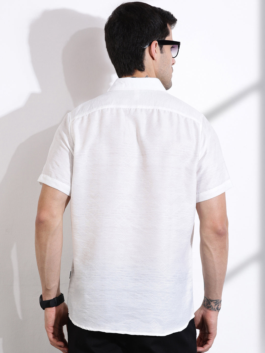Thomas Scott Men White Slim Fit Geometric Print Casual Shirt