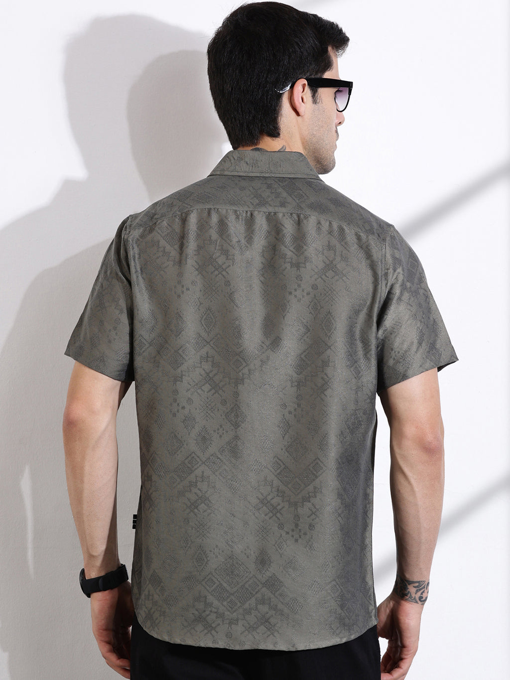 Thomas Scott Men Olive Slim Fit Geometric Print Casual Shirt