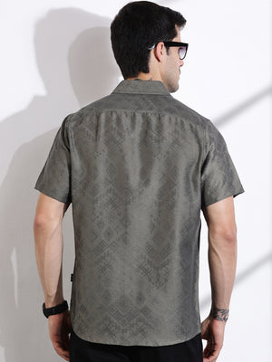 Thomas Scott Men Olive Slim Fit Geometric Print Casual Shirt