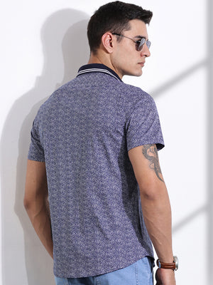 Thomas Scott Men Navy Slim Fit Abstract Printed Knit Shirt