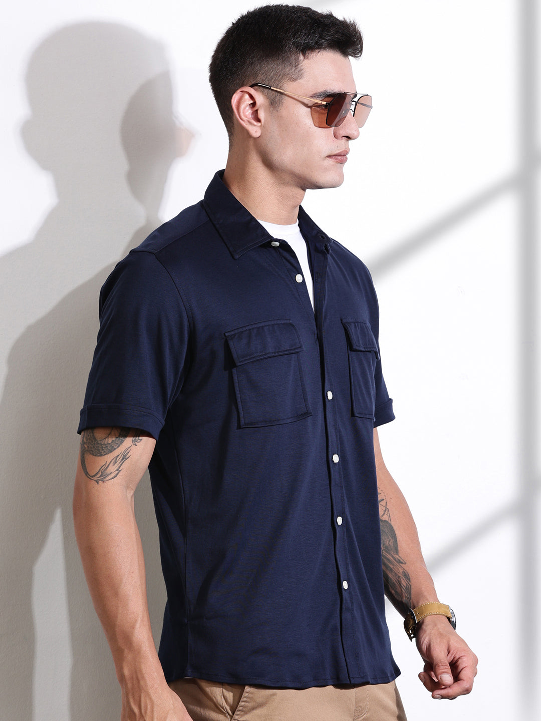 Thomas Scott Men Navy Slim Fit Solid Casual Shirt
