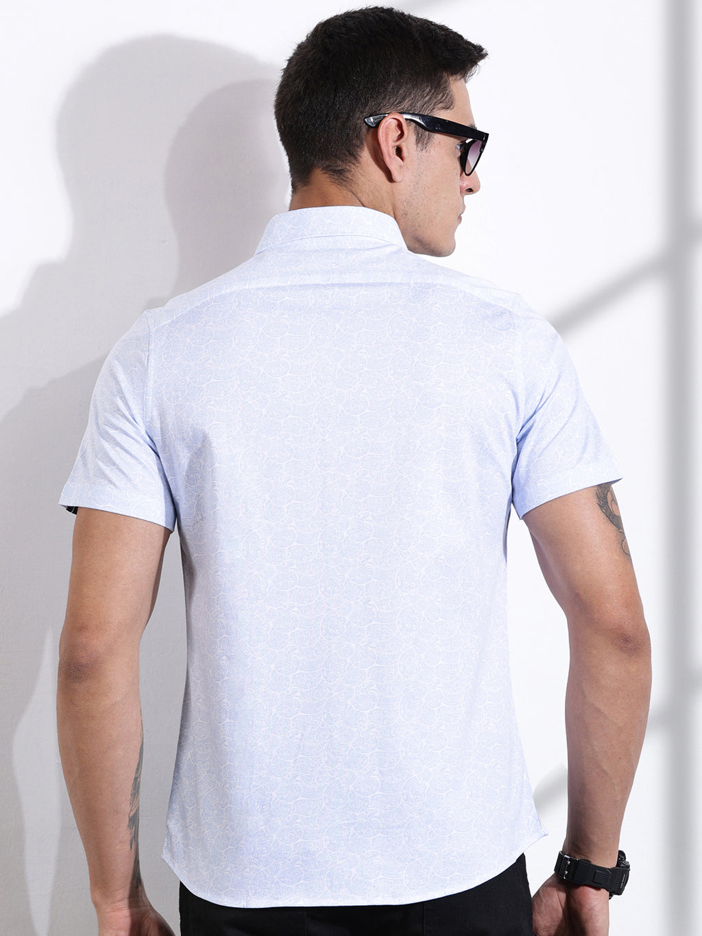 Thomas Scott Men LightBlue Slim Fit Ethnic Motifs Printed Casual Shirt