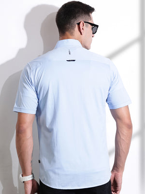 Thomas Scott Men Blue Slim Fit Short Sleeve Solid Cotton Knitted Shirt