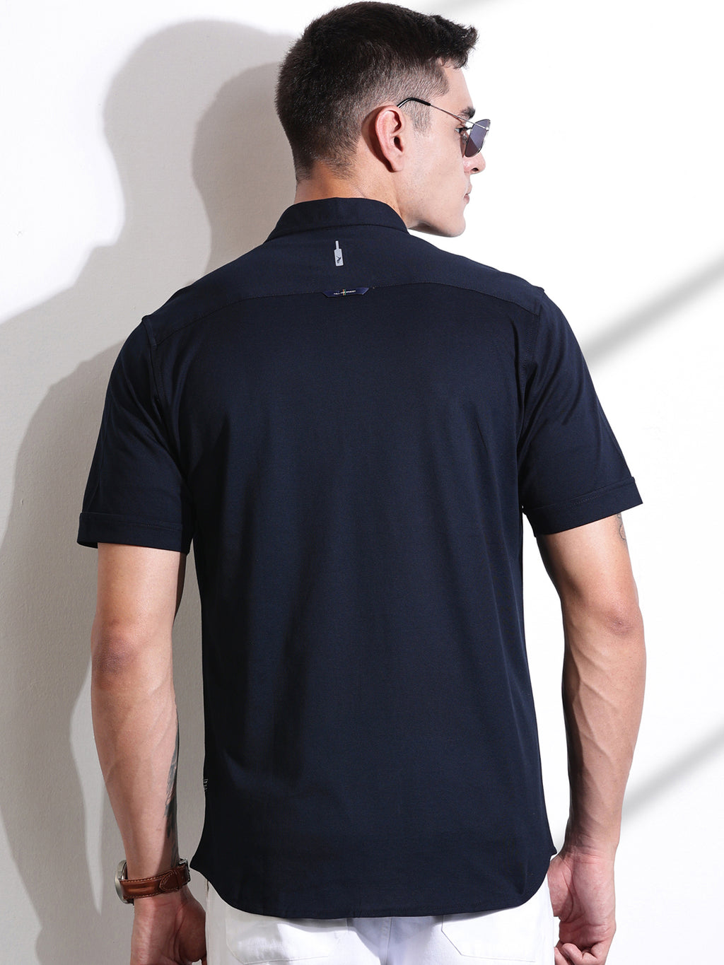 Thomas Scott Men Black Slim Fit Short Sleeve Solid Cotton Knitted Shirt