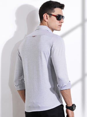 Thomas Scott Men Black Slim Fit Spread Collar Horizontal Striped Cotton Knitted Shirt