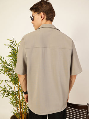 LightGrey Oversized Textured Twill Casual Shirt