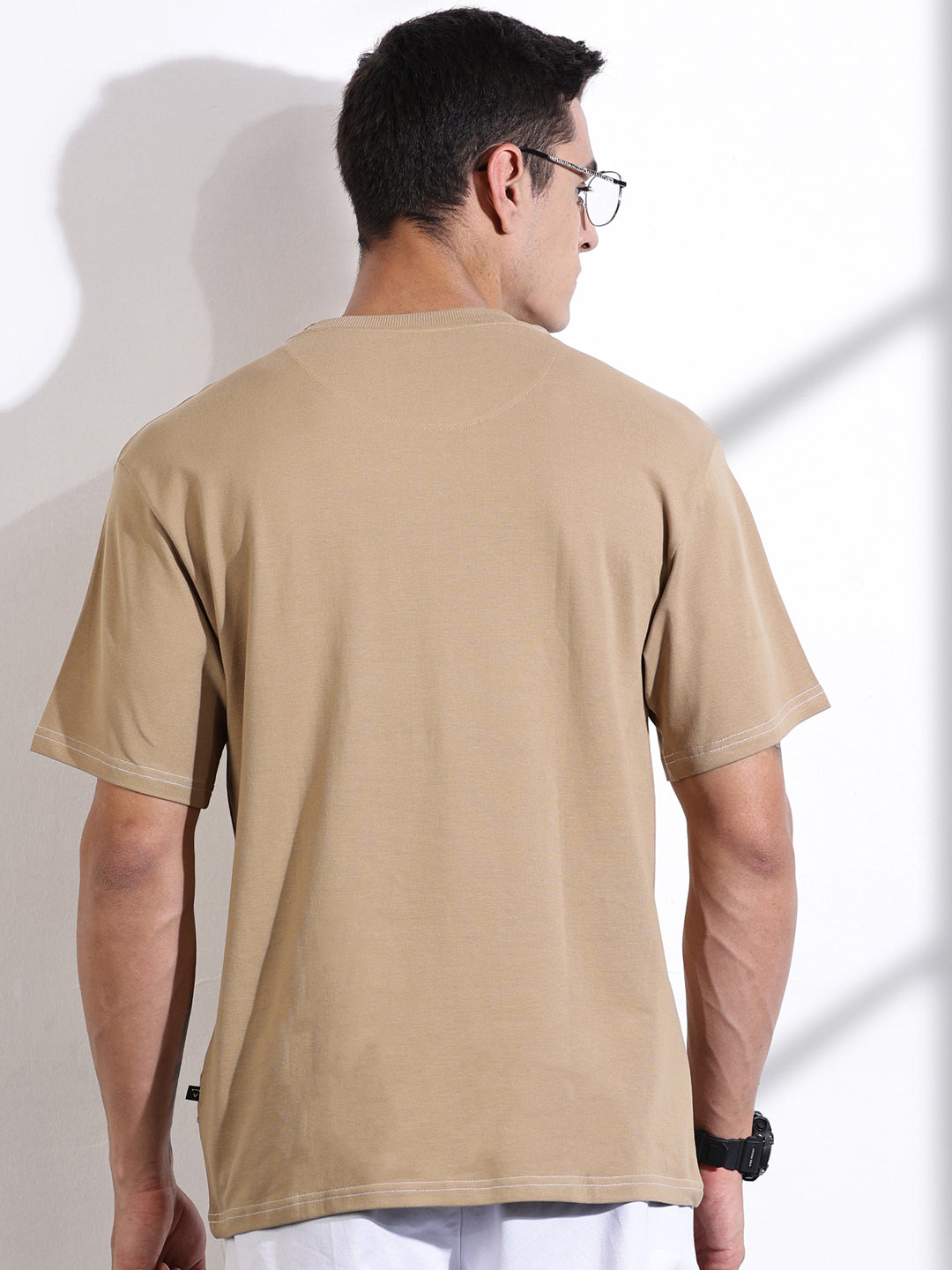 Thomas Scott Men Beige Oversized Typography Print Knit Tshirt