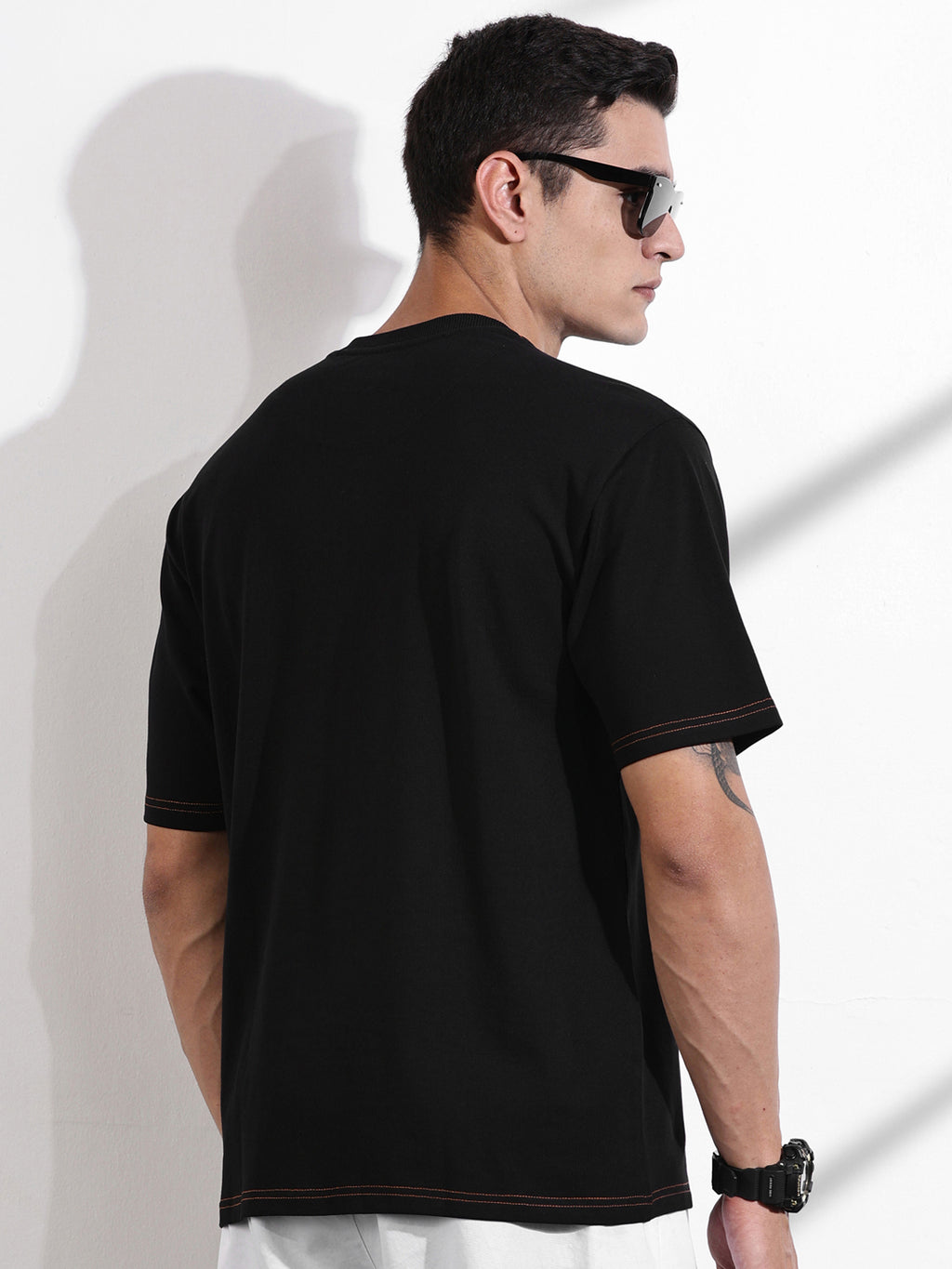Thomas Scott Men Black Oversized Typography Print Knit Tshirt
