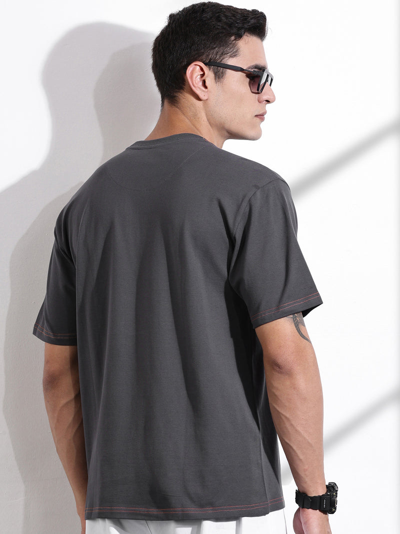 Thomas Scott Men Grey Oversized Typography Print Knit Tshirt