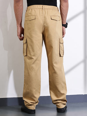 Thomas Scott Men Fawn Relaxed Fit Woven Cargo Trousers