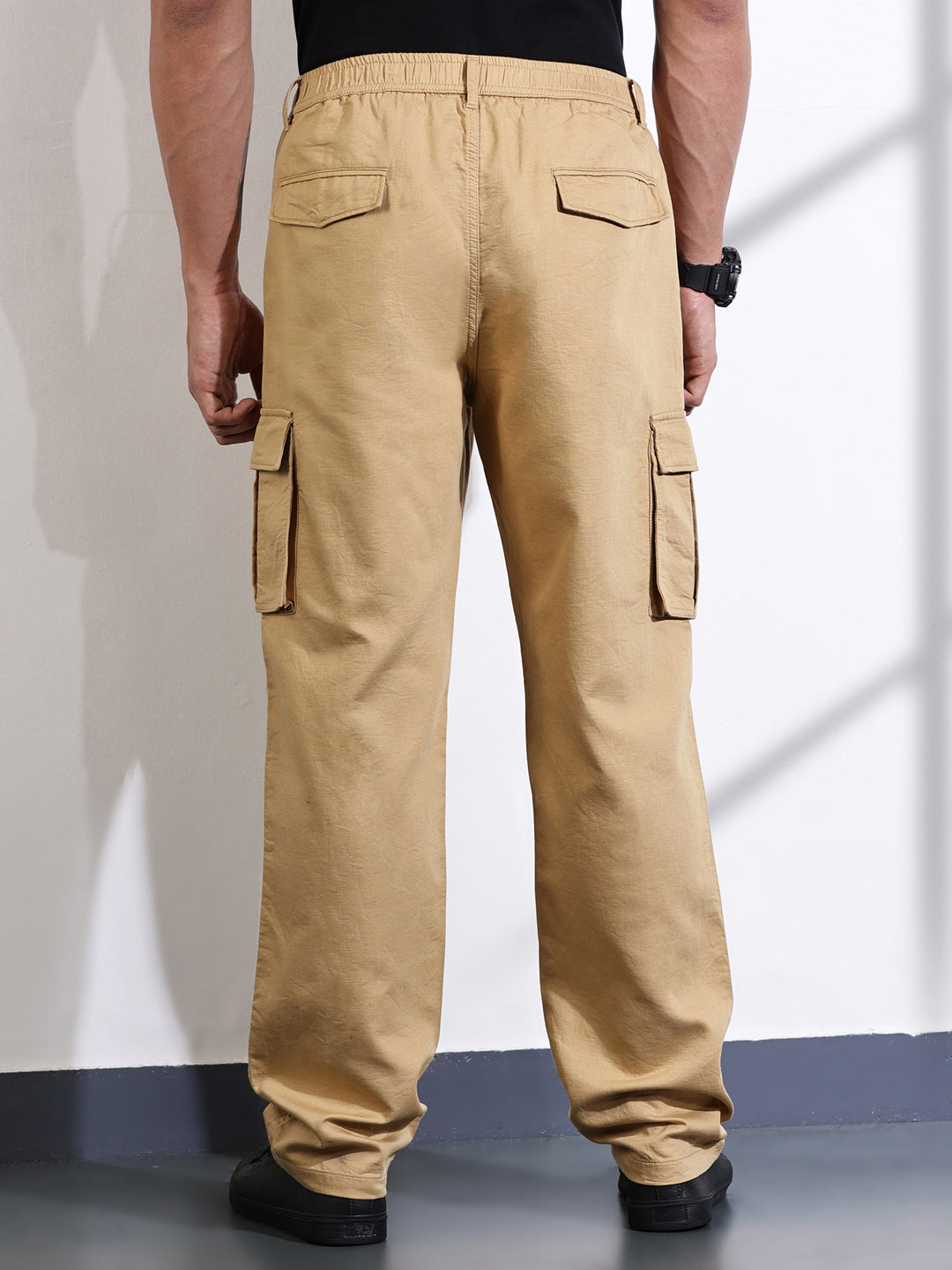 Thomas Scott Men Fawn Relaxed Fit Woven Cargo Trousers