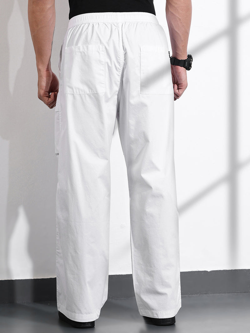 Thomas Scott Men White Relaxed Fit Woven Cargo Trousers
