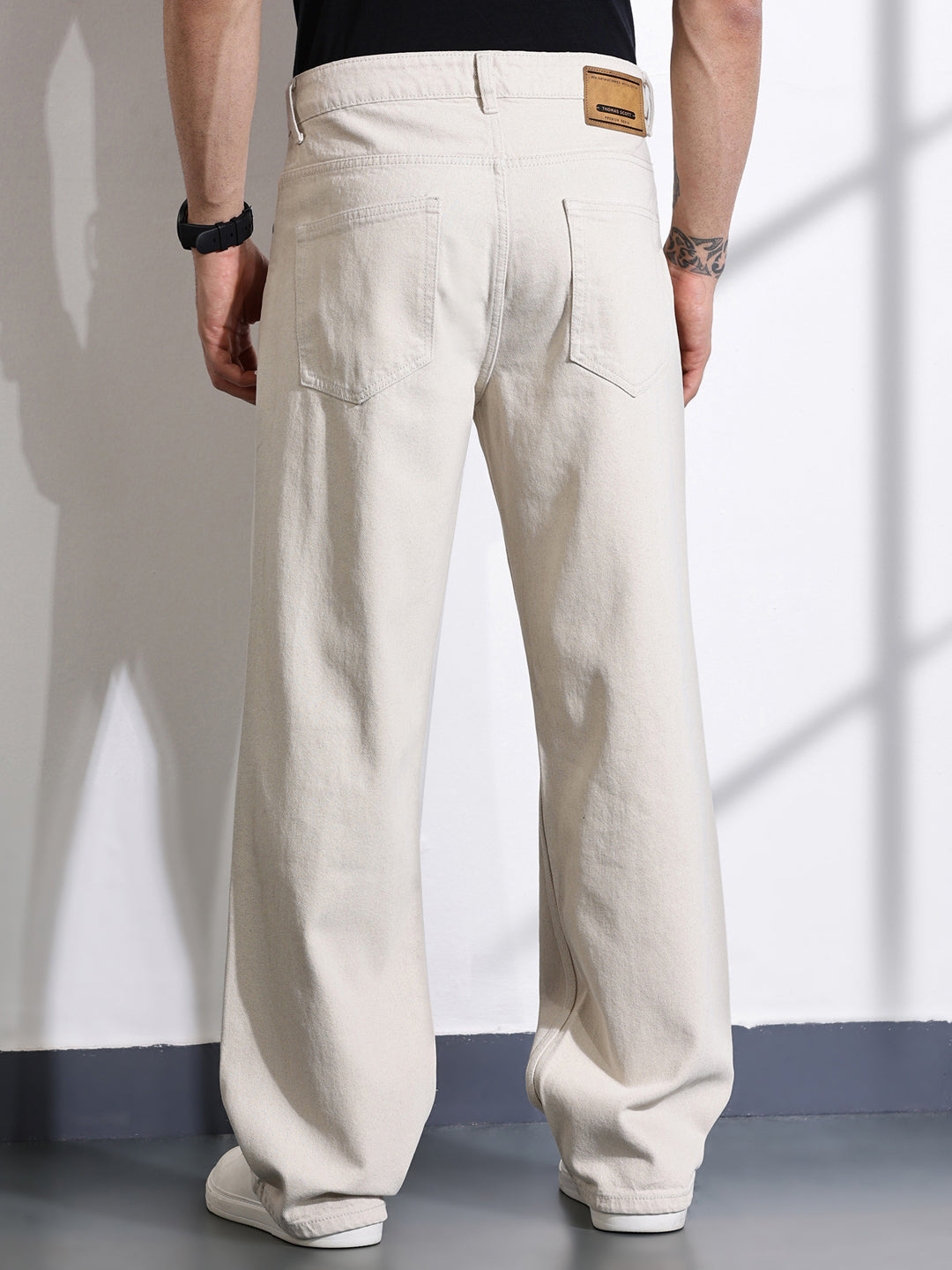 Thomas Scott Men Beige Mid-Rise Non Stretchable Baggy Jeans