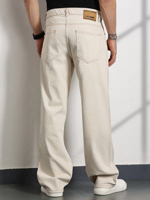 Thomas Scott Men Beige Mid-Rise Non Stretchable Baggy Jeans