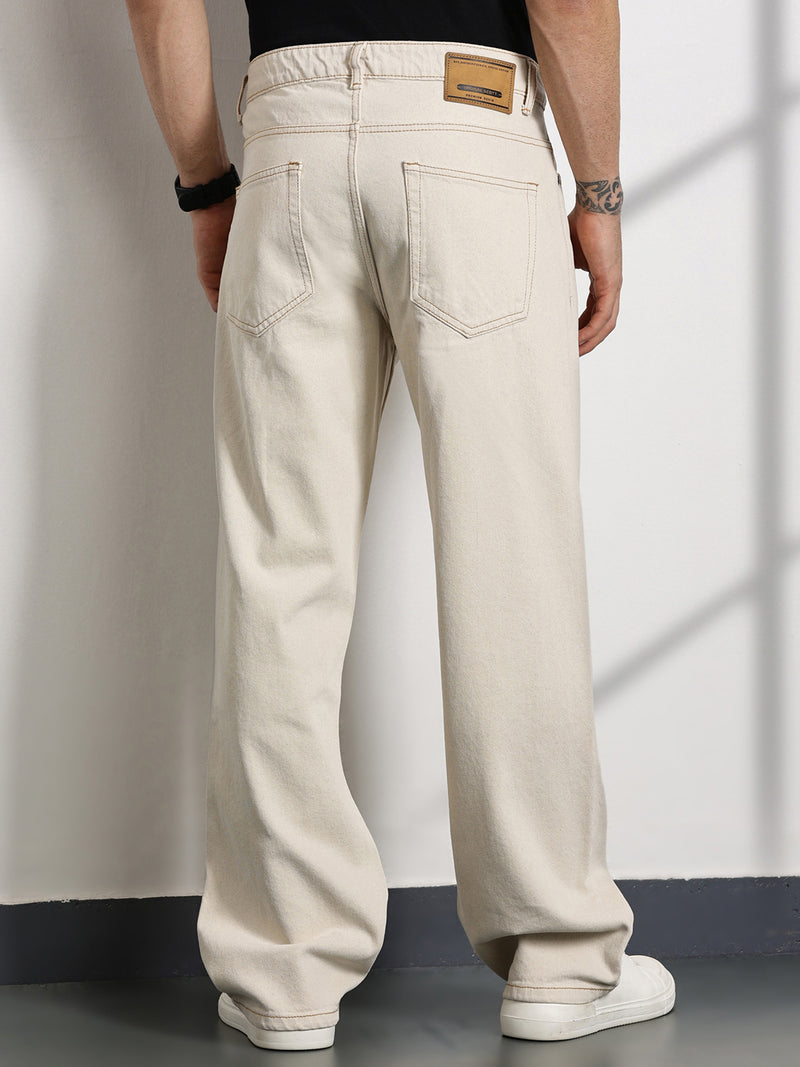 Thomas Scott Men Beige Mid-Rise Non Stretchable Baggy Jeans