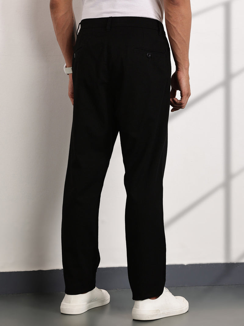 Thomas Scott Men Black Mid-Rise Regular Fit Woven Trousers