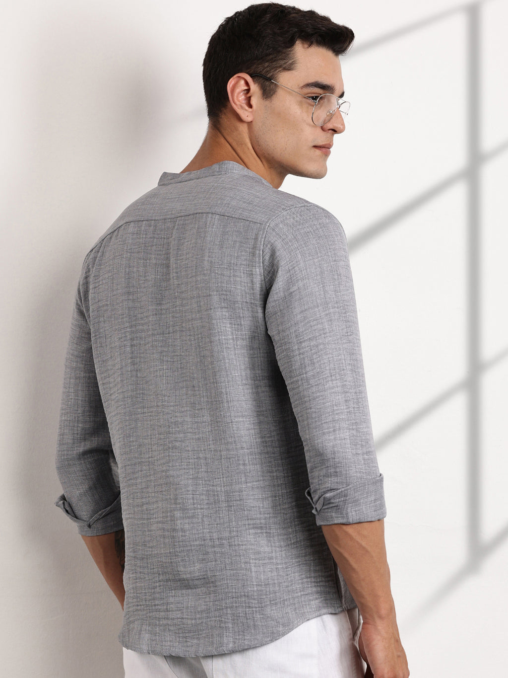 Thomas Scott Men Grey Slim Fit Mandarin Collar Long Sleeves Casual Shirt