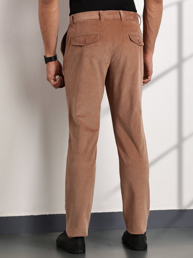 Thomas Scott Men Rust Mid-Rise Slim Fit Corduroy Chinos Trousers