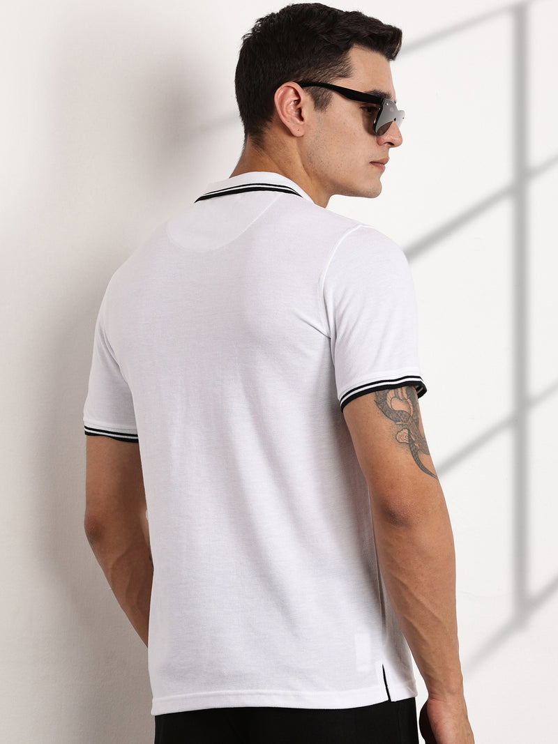 Thomas Scott Men White Regular Fit Short Sleeves Polo Collar Knit Tshirt