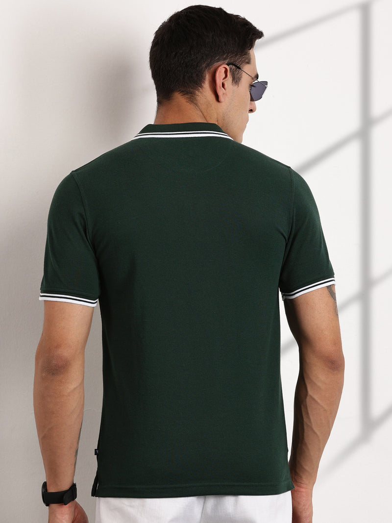 Thomas Scott Men BottleGreen Regular Fit Short Sleeves Polo Collar Knit Tshirt