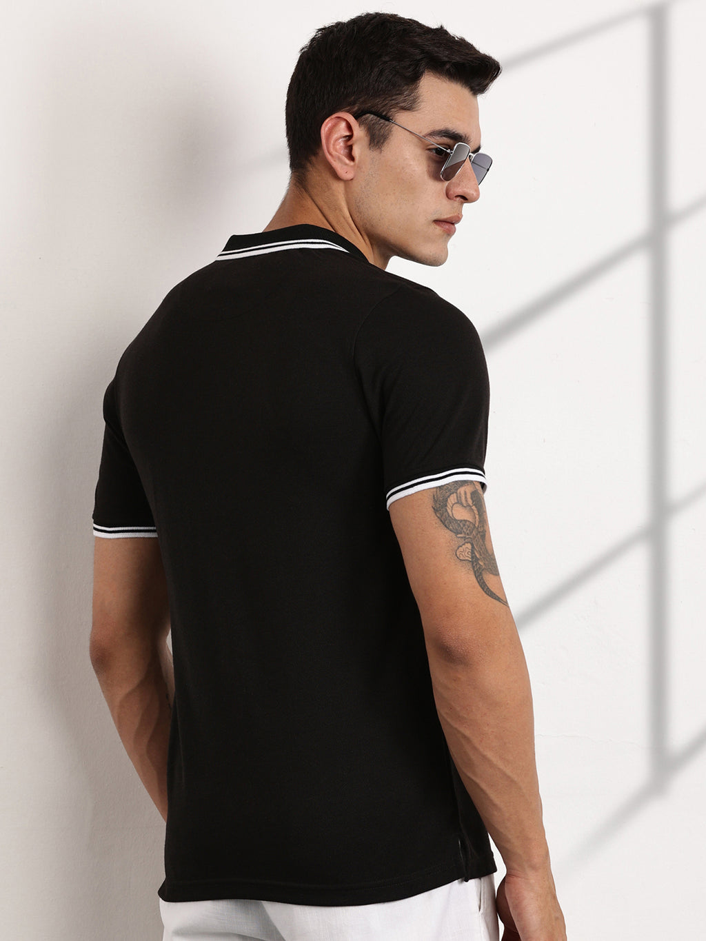Thomas Scott Men Black Regular Fit Short Sleeves Polo Collar Knit Tshirt