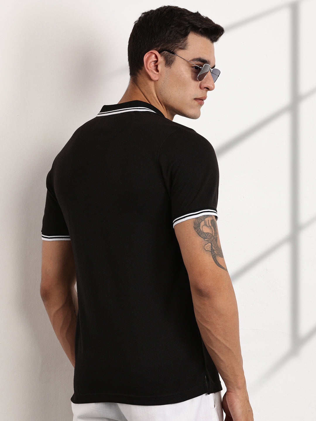 Thomas Scott Men Black Regular Fit Short Sleeves Polo Collar Knit Tshirt