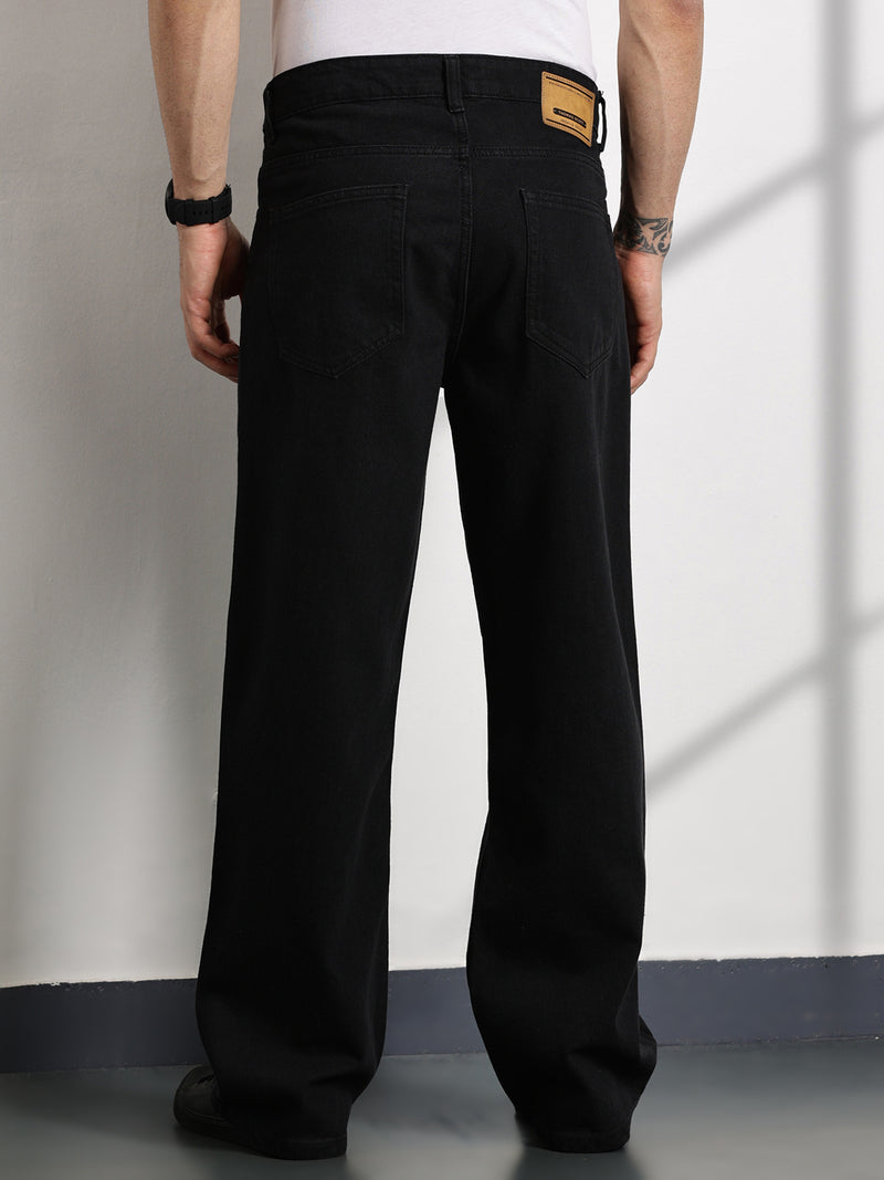 Thomas Scott Men Black Mid-Rise Baggy Fit Cotton Non Stretchable Jeans
