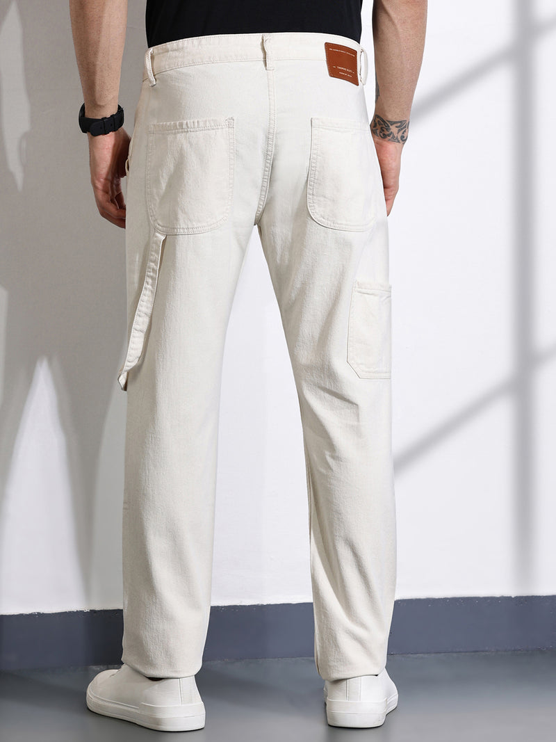 Thomas Scott Men Ecru Mid-Rise Loose Fit Stretchable Jeans