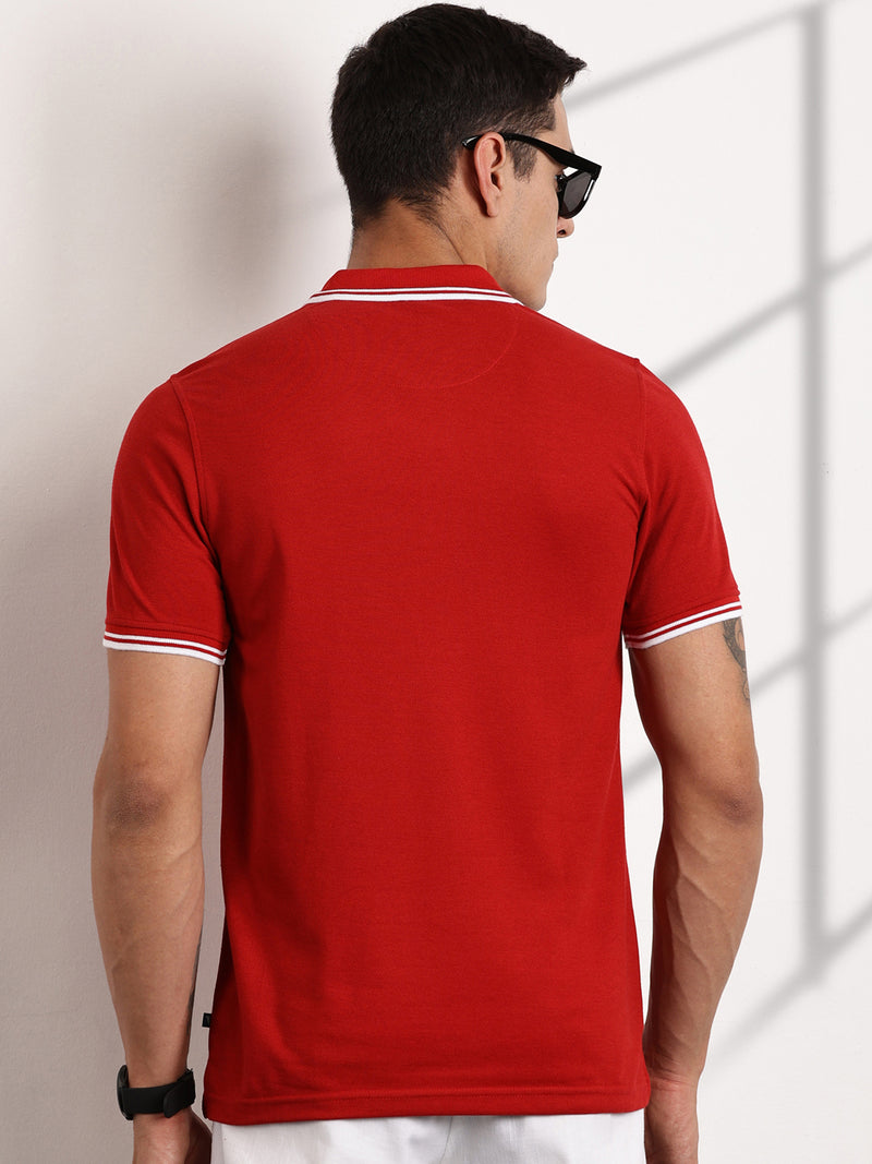 Thomas Scott Men Red Regular Fit Short Sleeves Polo Collar Knit Tshirt