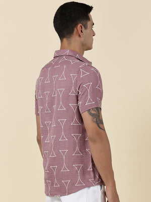 Thomas Scott Men Pink Slim Fit Short Sleeves Geometric Print Casual Shirt