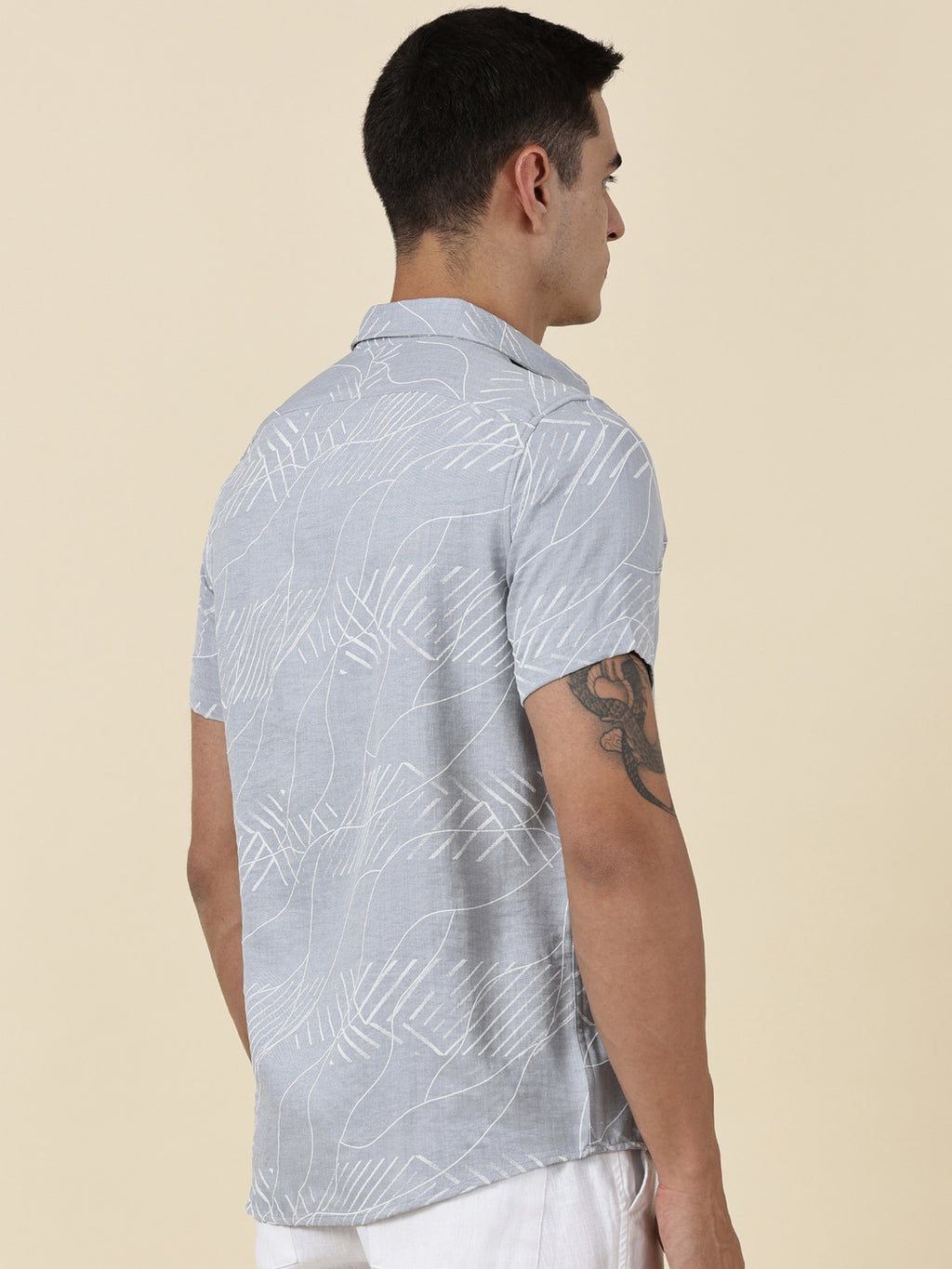 Thomas Scott Men Grey Slim Fit Short Sleeves Abstract Print Casual Shirt