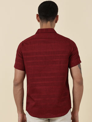 Thomas Scott Men Red Slim Fit Short Sleeves Horizontal Stripes Casual Shirt