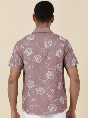 Thomas Scott Men Pink Regular Fit Short Sleeves Spread Collar Embroidered Shirt