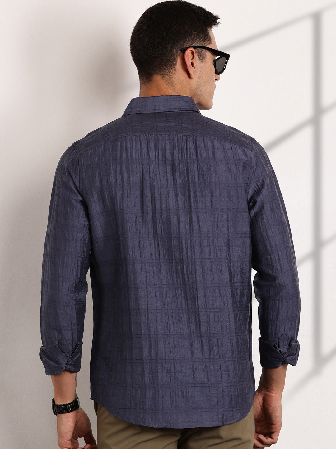 Thomas Scott Men Blue Slim Fit Long Sleeves Horizontal Stripes Casual Shirt