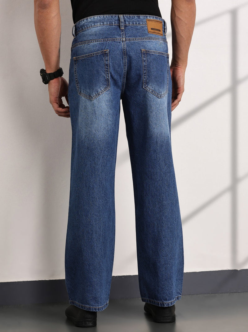 Thomas Scott Men MidBlue Mid-Rise Baggy Fit Cotton Non Stretchable Jeans