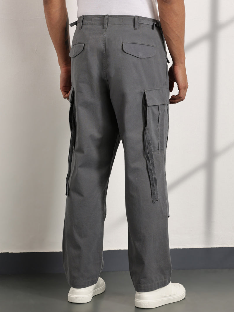 Thomas Scott Men Grey Mid-Rise Loose Fit Cotton Woven Cargo Trouser