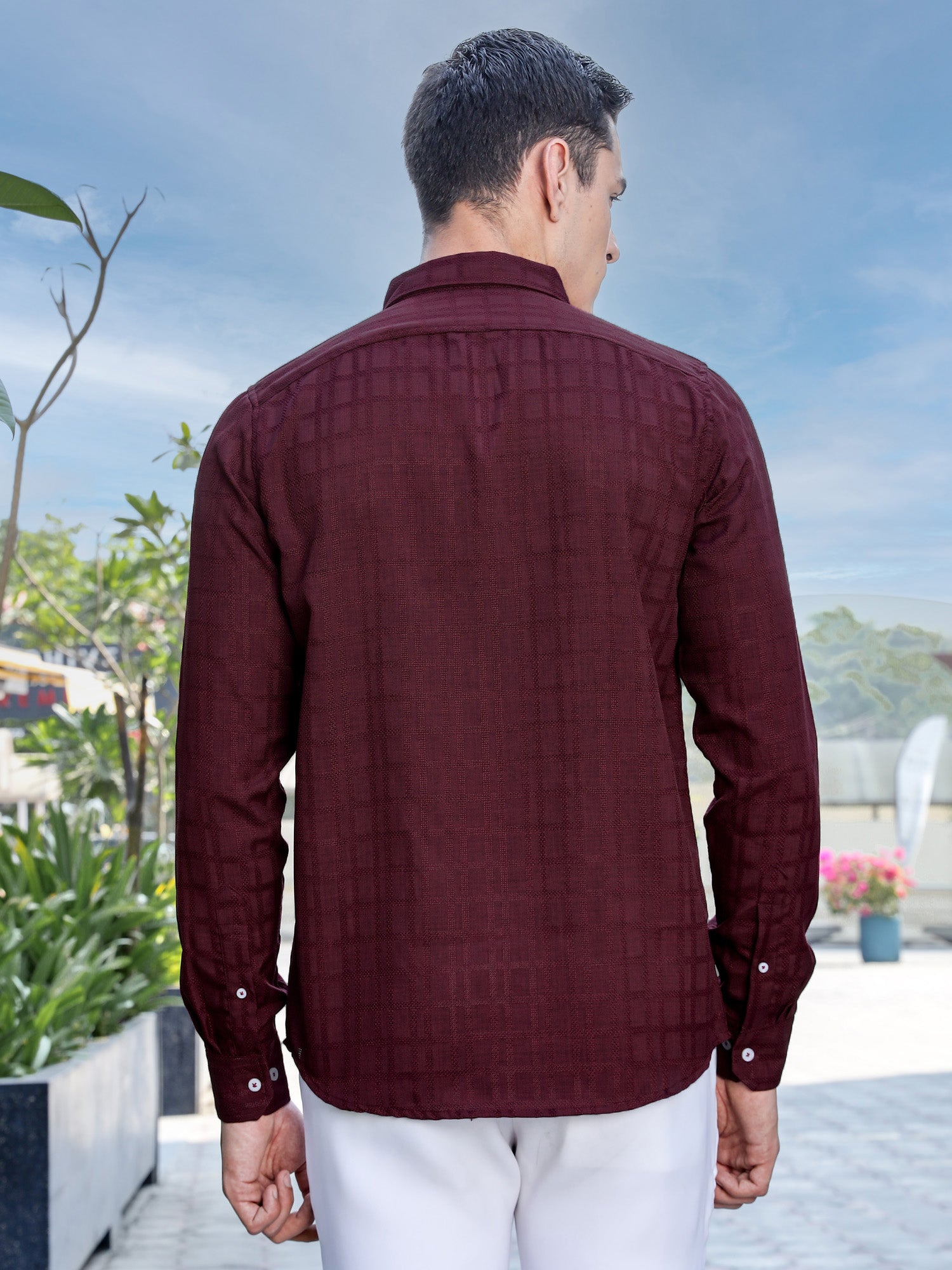 Thomas Scott Men Maroon Slim Fit Long Sleeves Button-Down Collar Woven Casual Shirt